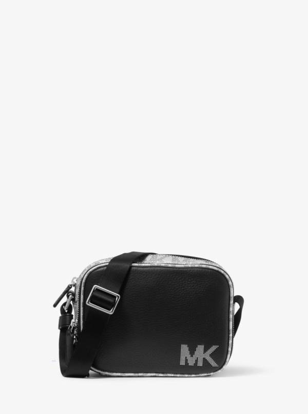 Panske Crossbody Kabelka Michael Kors Hudson Pebbled Leather Čierne Strieborne - Tasky Michael Kors Obchod | GSHDF-7036